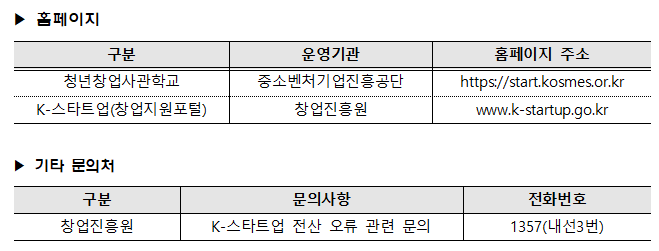 홈페이지 및 기타 문의처